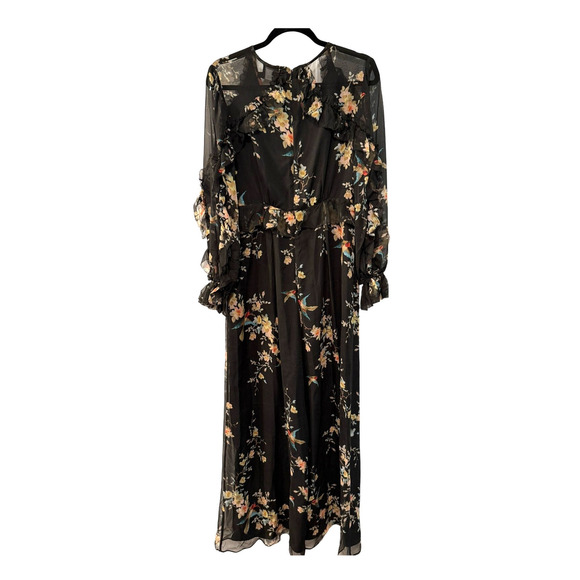 Zimmermann 1/ US 6 Maples SILK $995 Feathery Jumpsuit Wide Leg Maxi Dress Black - Picture 4 of 16